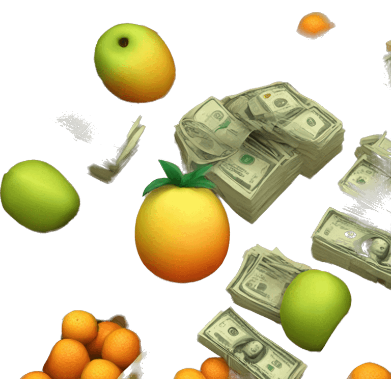 Fruit market with money and stocks emoji