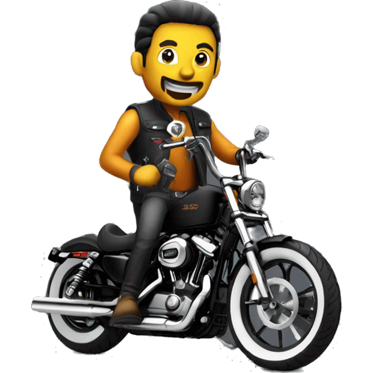 Create an emoji with biker renegade on his harley 883 sportster black emoji