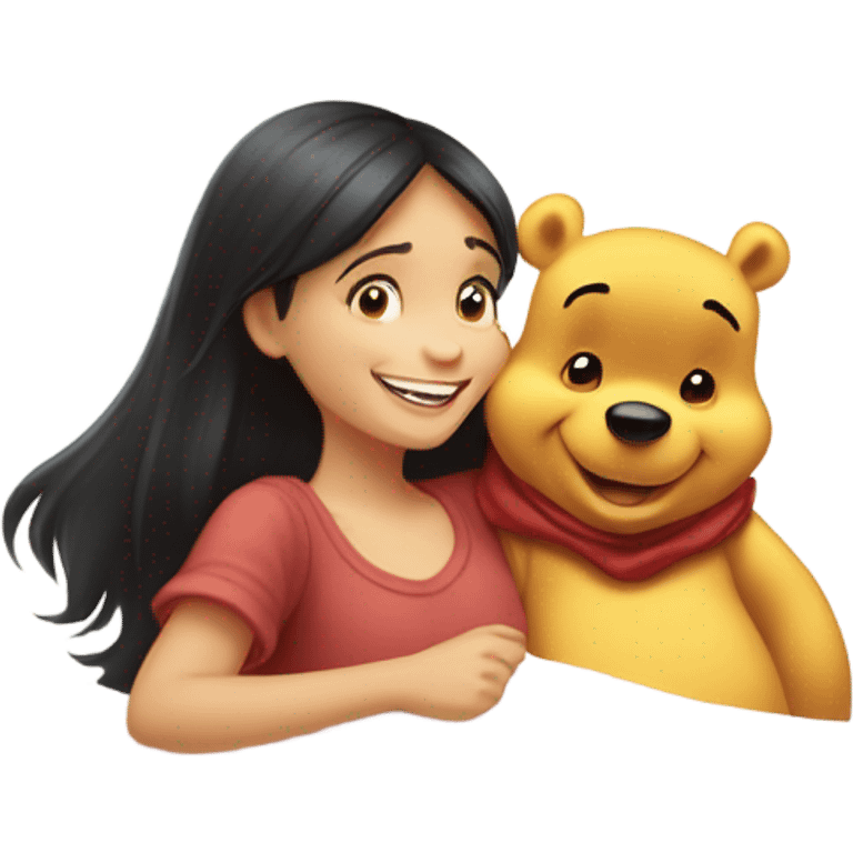 Winnie the Pooh saying goodnight to pretty brunette girl emoji