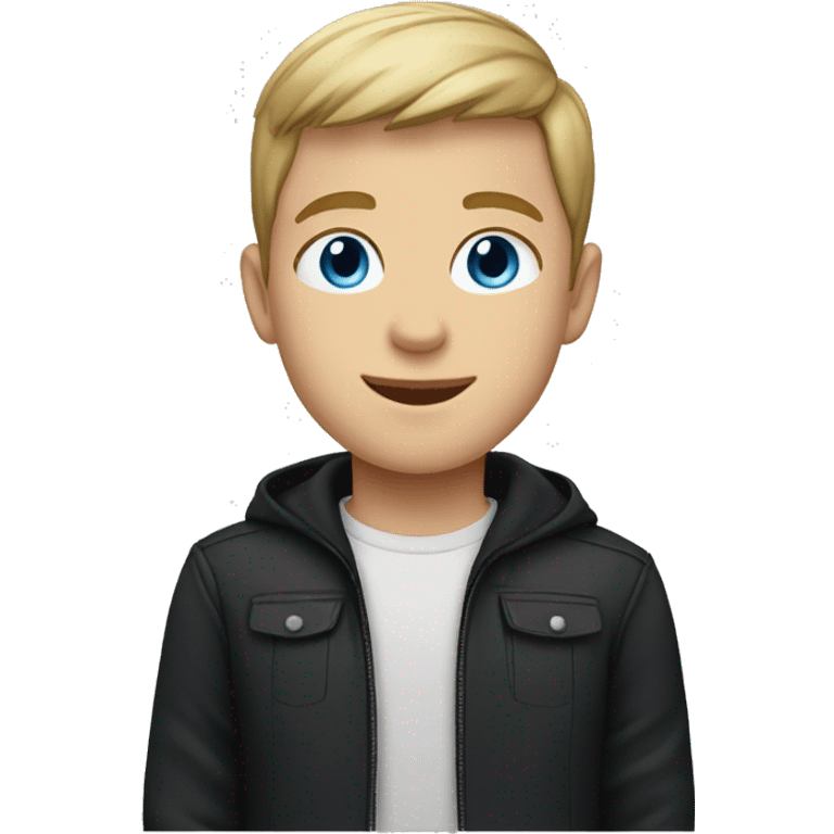 boy with short hair and blue eyes in a black jacket emoji