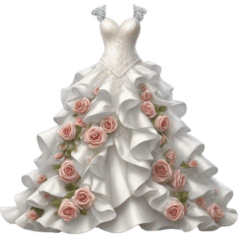 Hyper Realistic ornate Wedding dress displays ruffles and roses emoji