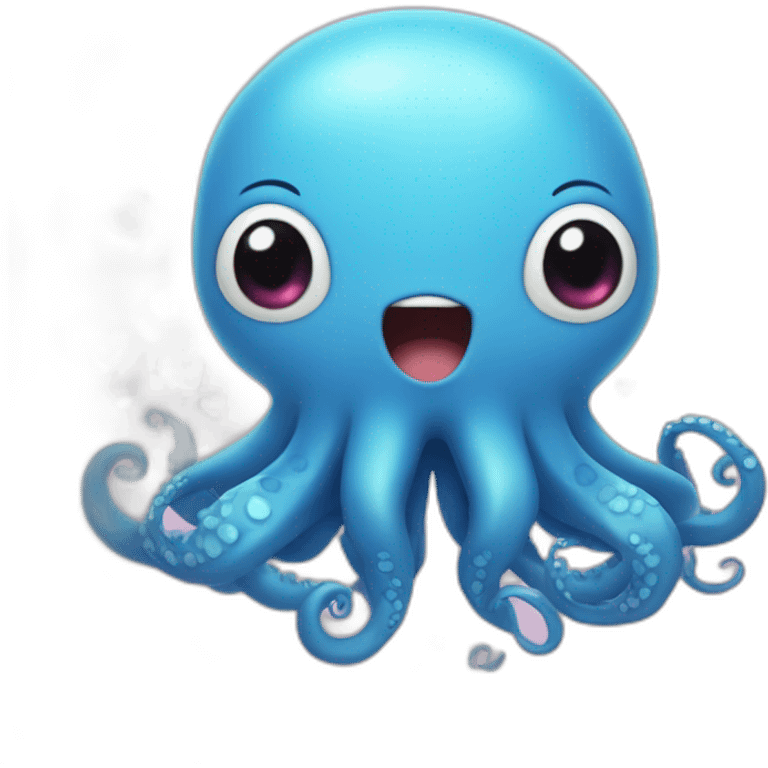 cute blue kraken with adorable face with many hearts around emoji