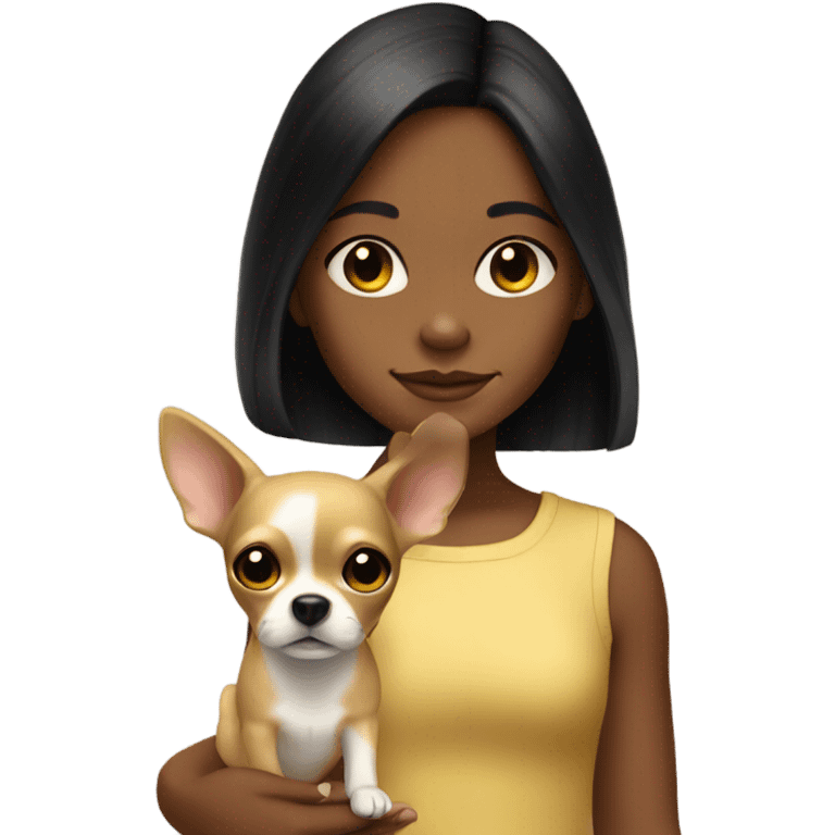 Black-hair little girl with gold chihuahua  emoji