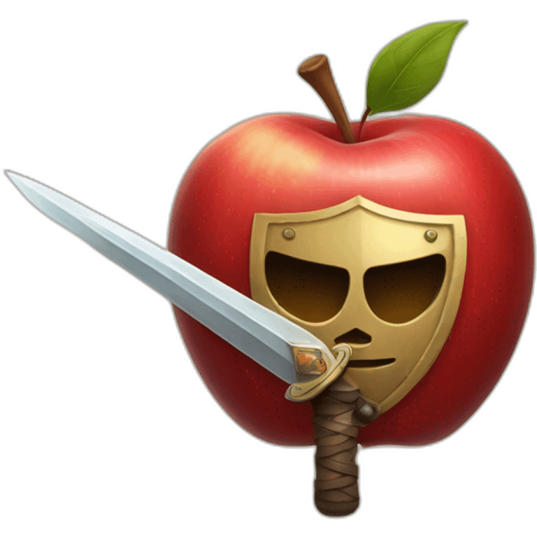 red apple holding a sword and shield emoji