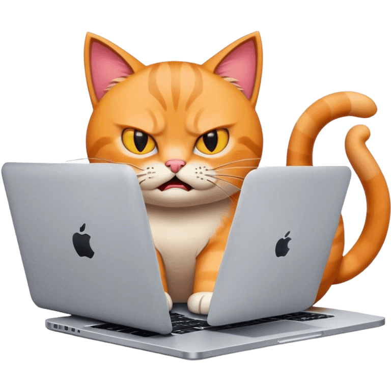 yellow angry-looking cat and Mac book emoji