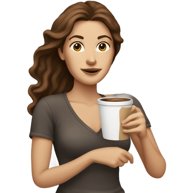 Brown haired white woman holding coffee emoji