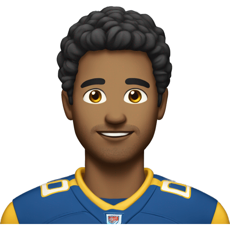 a handasome man dark hair, wheat skinned, brown eyes wearing yellow and blue sportsgear emoji