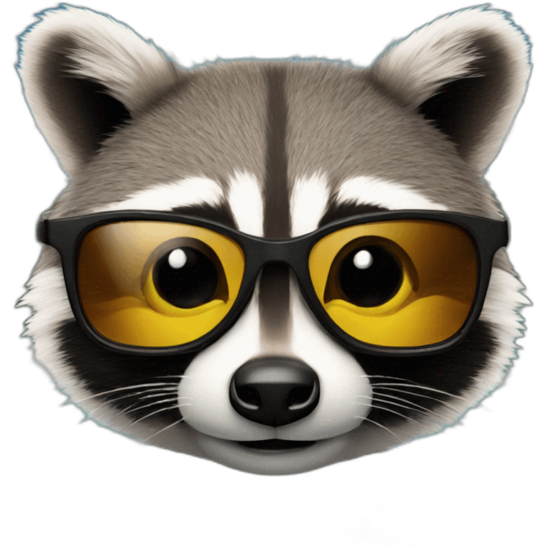 Raccon with ski glasses, in glasses is Reflection of beautiful nature emoji