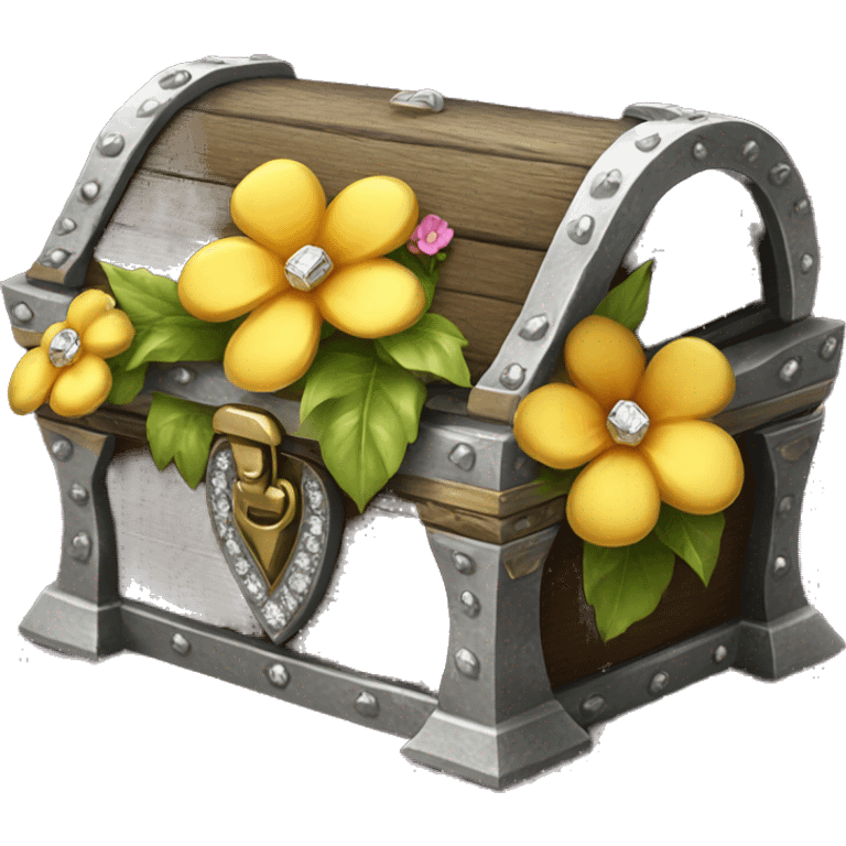 Treasure box with diamonds, with flowers, wet  emoji