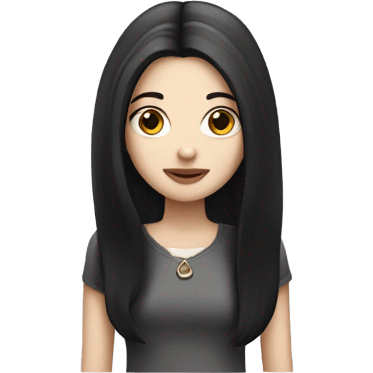 pale girl with long black hair with purse emoji