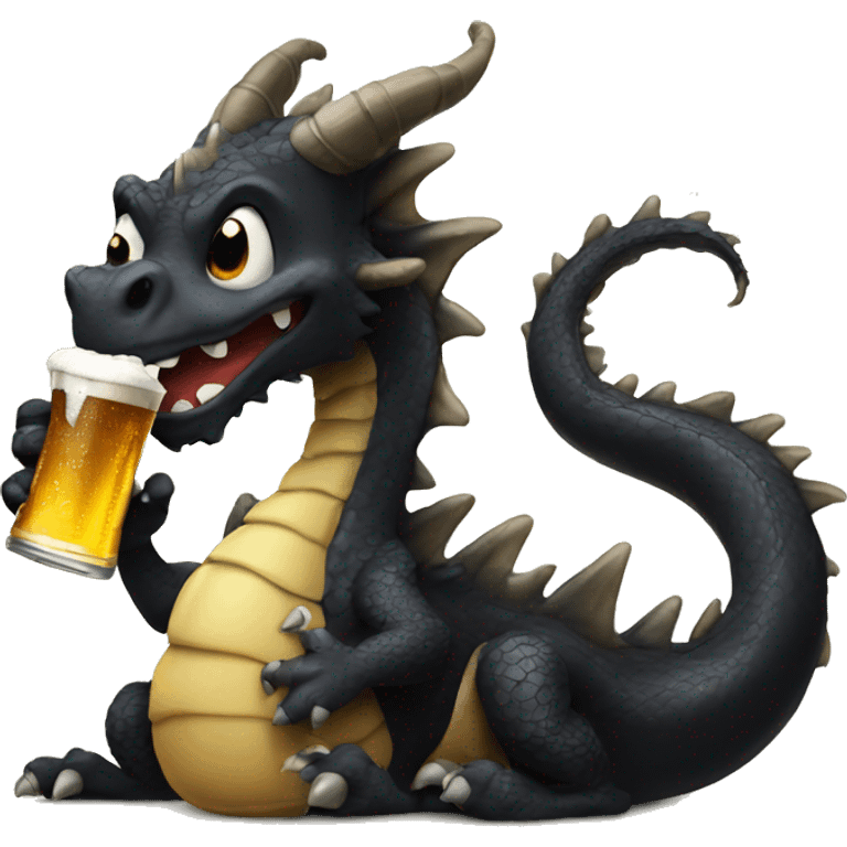 funny black dragon with a beer  emoji