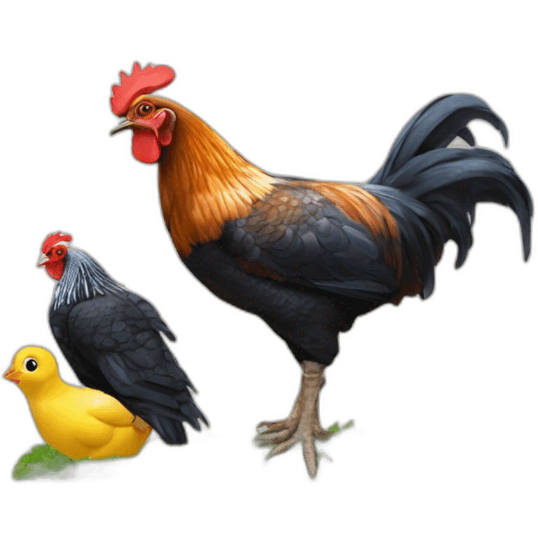 macron avec tortue plus poussin avec poule coq emoji