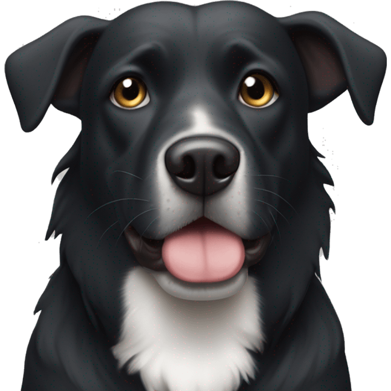 slobbering black dog with small white spot on head  emoji