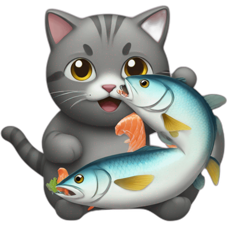 Cat eating fish emoji