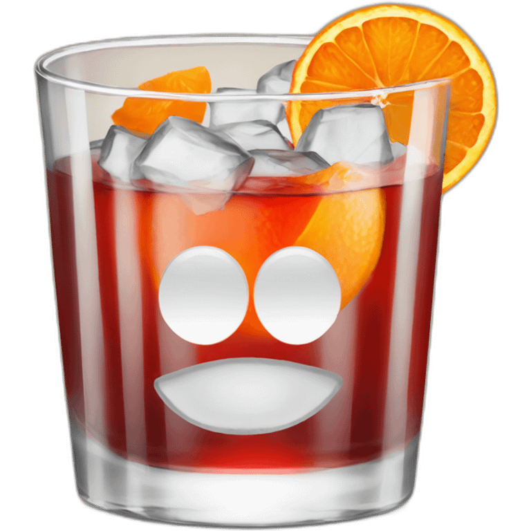 negroni in a rocks glass with an orange peel emoji