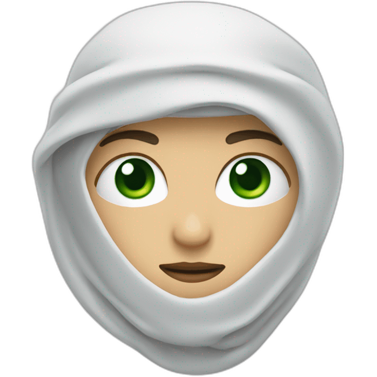 white ninja with a white veil on his head, green eyes emoji