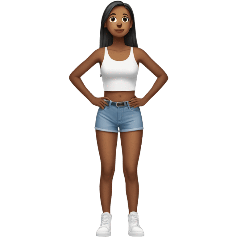 Woman kneeling crop top looking up emoji