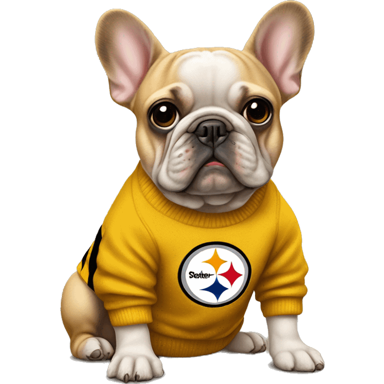 Full body tan frenchie wearing a Pittsburgh steeler sweater  emoji