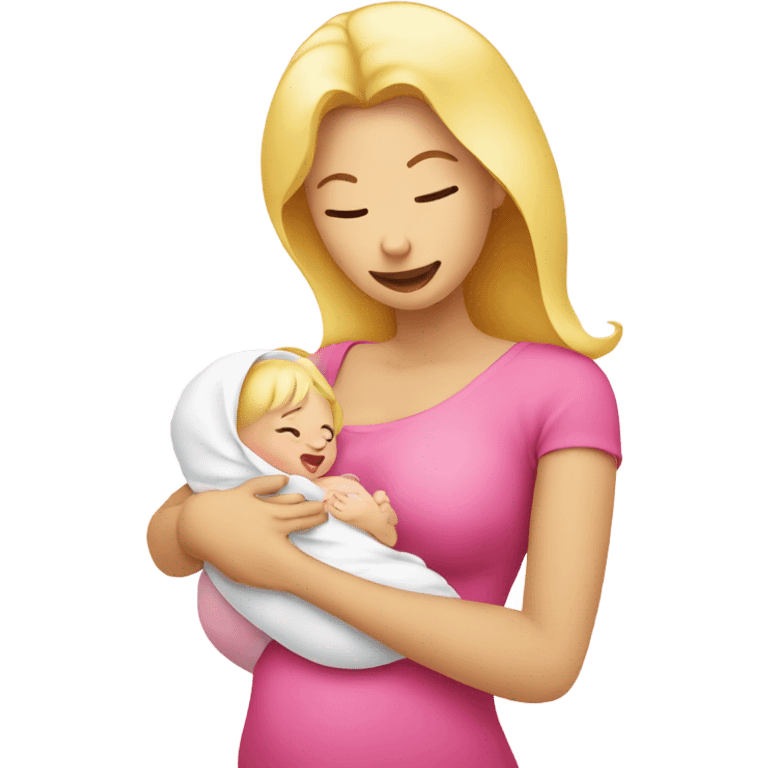 blonde woman breast feeding baby. pink shirt emoji