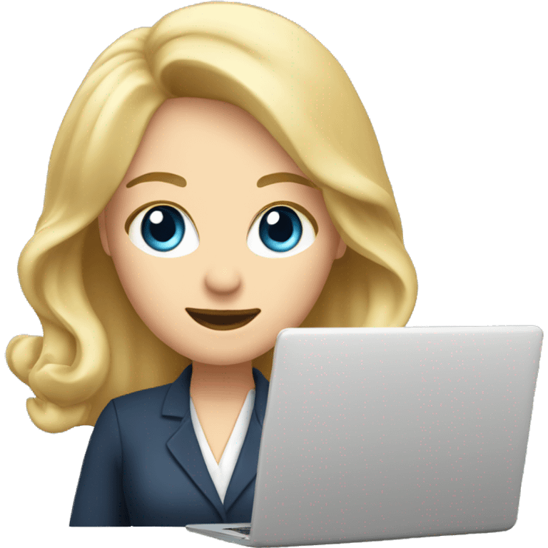 Blonde hair female mortgage loan officer with hazel blue eyes with laptop emoji