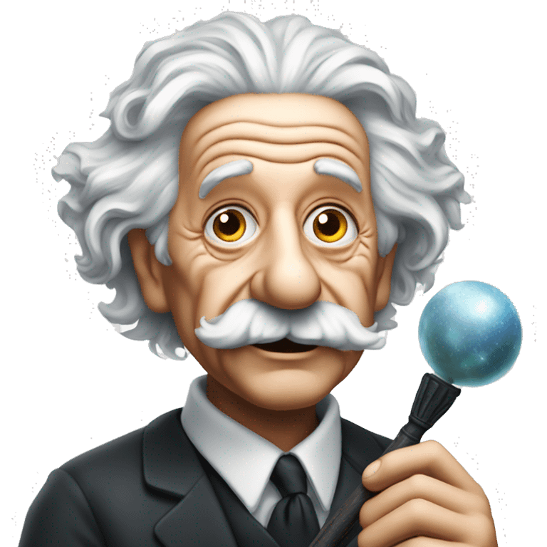 Albert Einstein holds a magic wand in his hand emoji