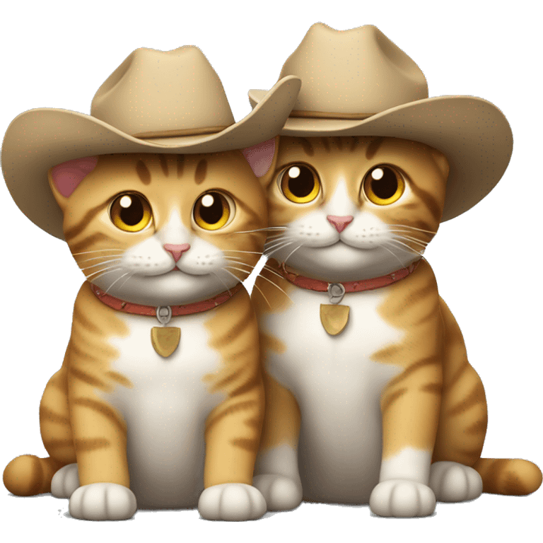 two happy cats wearing cowboy hats emoji