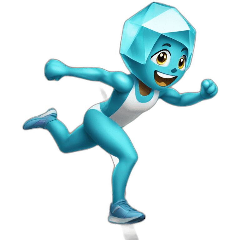 A diamond character with arms and legs near the finish line emoji