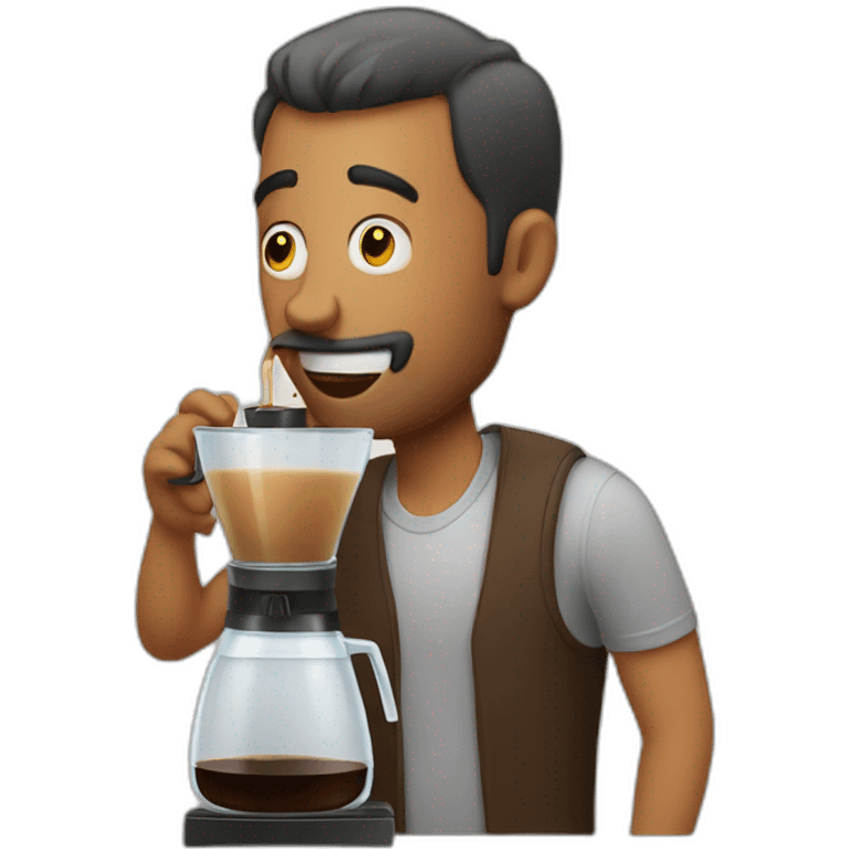 Man drinking directly to the coffee maker emoji