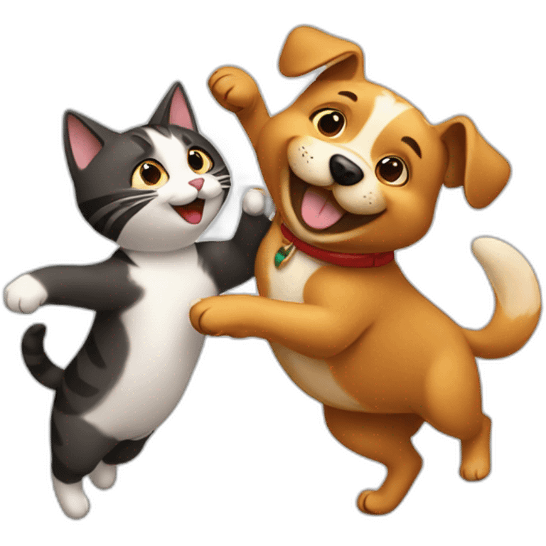 A dog and a cat dancing emoji