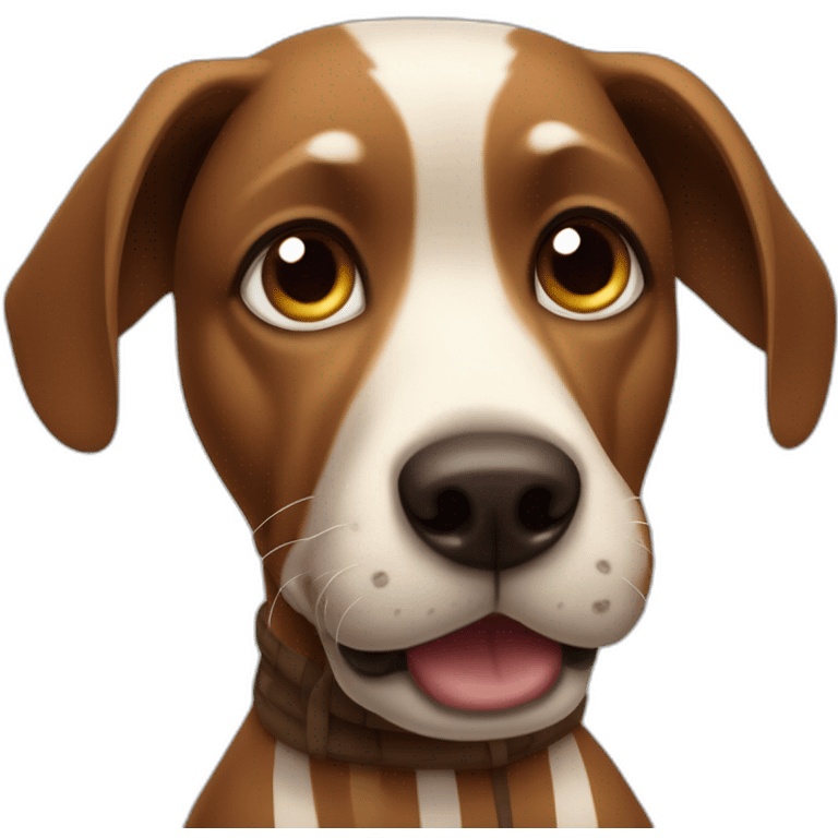 Dog with alert ears, black and brown striped coat, and a notable snaggletooth protruding from the left side of its mouth. emoji