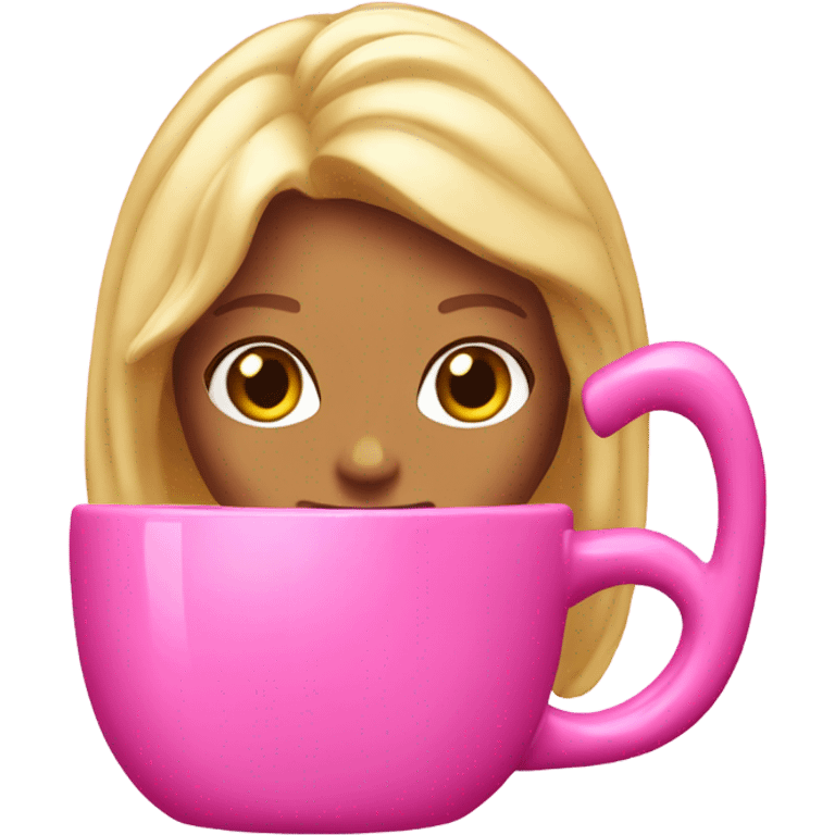 Pink mug with the word Barbie  emoji