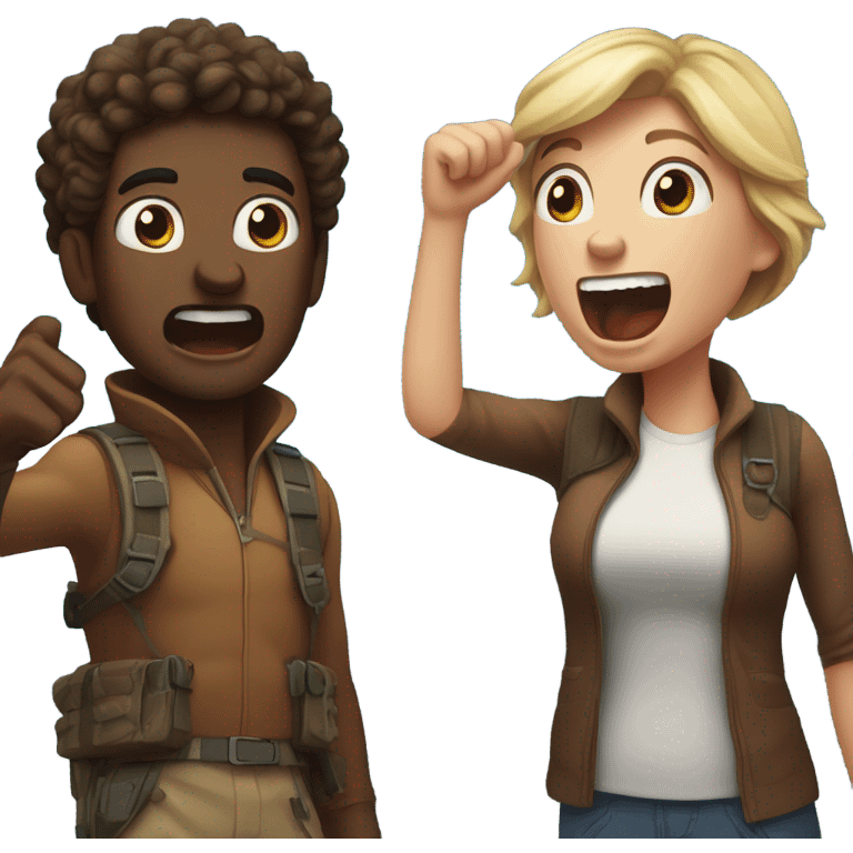 White man and brownie-skinned woman yelling from a mountain top emoji