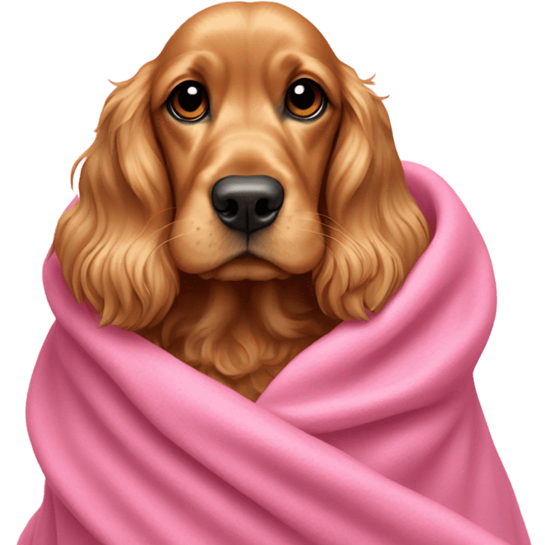 golden Cocker spaniel in a pink blanket emoji