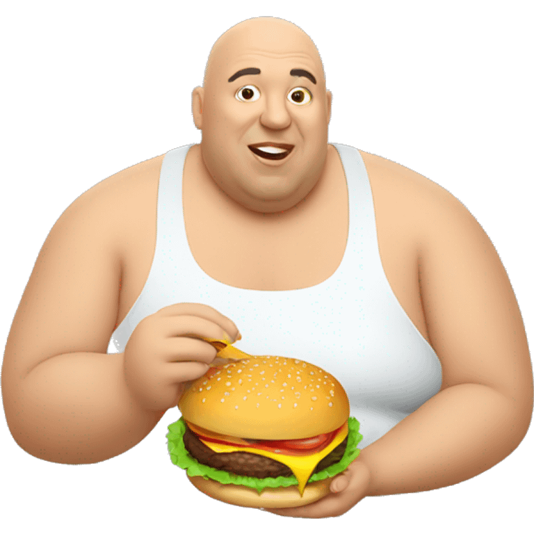 fat bald Slava eats a burger emoji