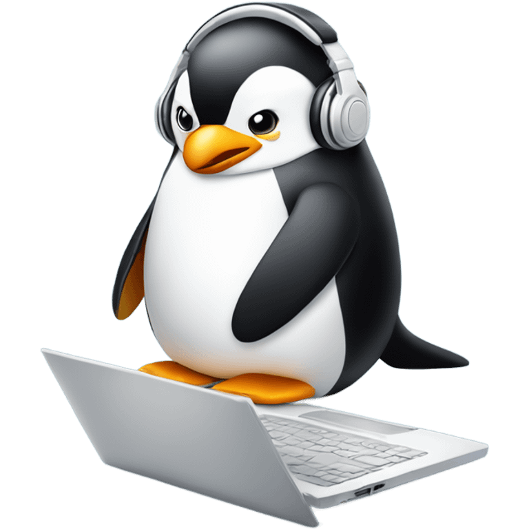 penguin with laptop & headphone emoji