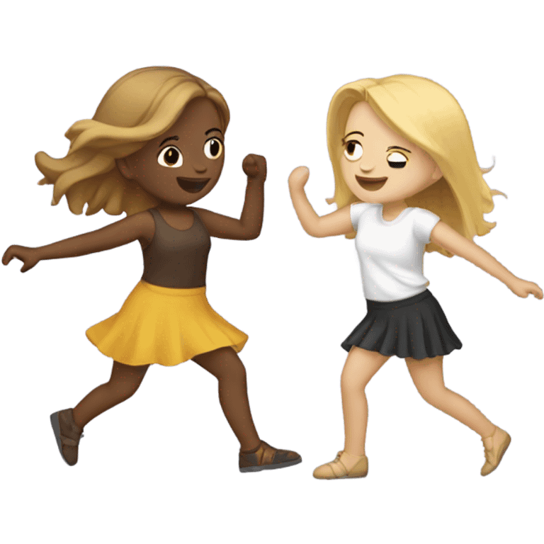 two bestfreinds one with blonde and one with brown hair dancin emoji