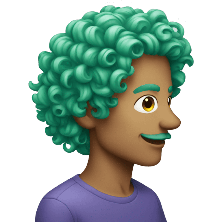 Man with dolphin face and green curly hair emoji