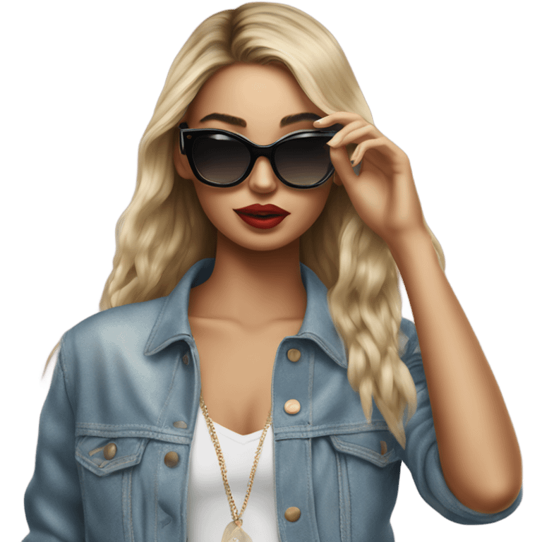 Hyper Realistic beautiful high fashion model putting on sunglasses  emoji