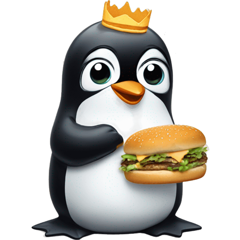 Cute penguin eating White Castle burgers emoji