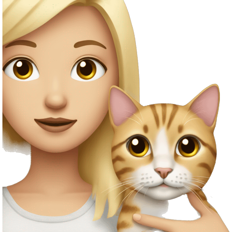 pretty blonde girl with lashes holding a tabby cat emoji