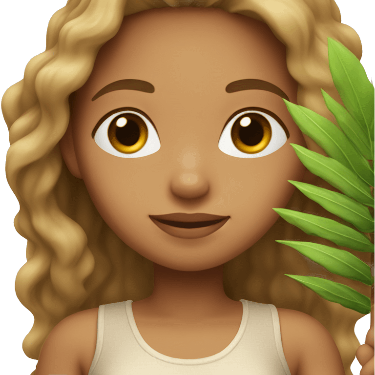 Light skin girl with light brown hair carrying small palm tree emoji