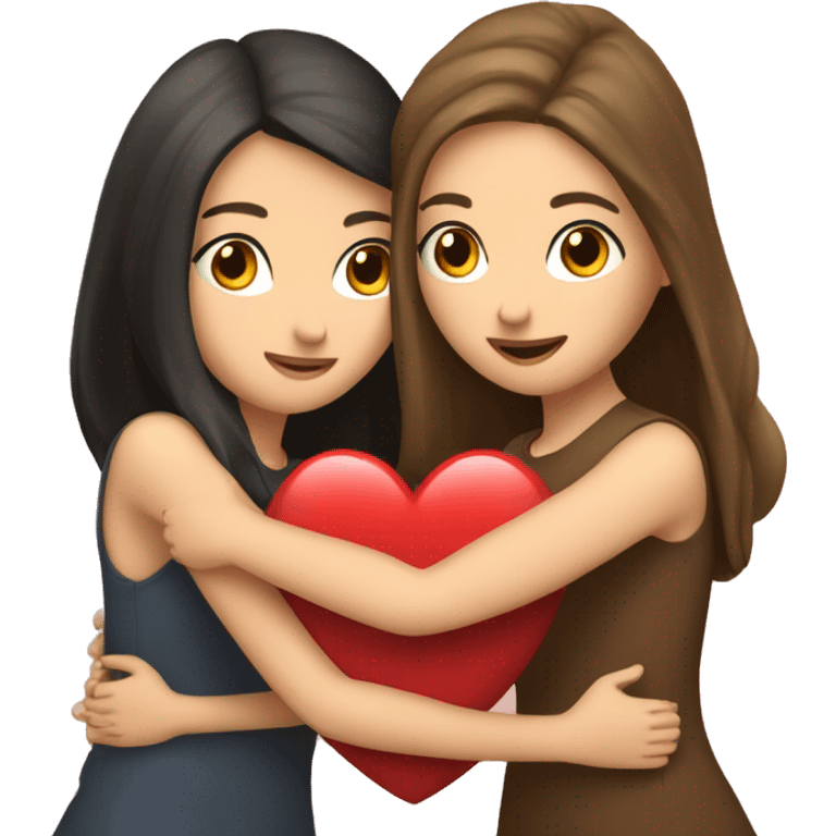 Best friends blonde girl and brunette girl hugging (with heart around them) emoji