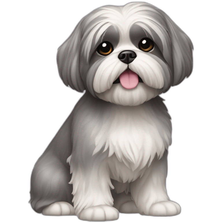 a grey shih tzu with one foot up emoji