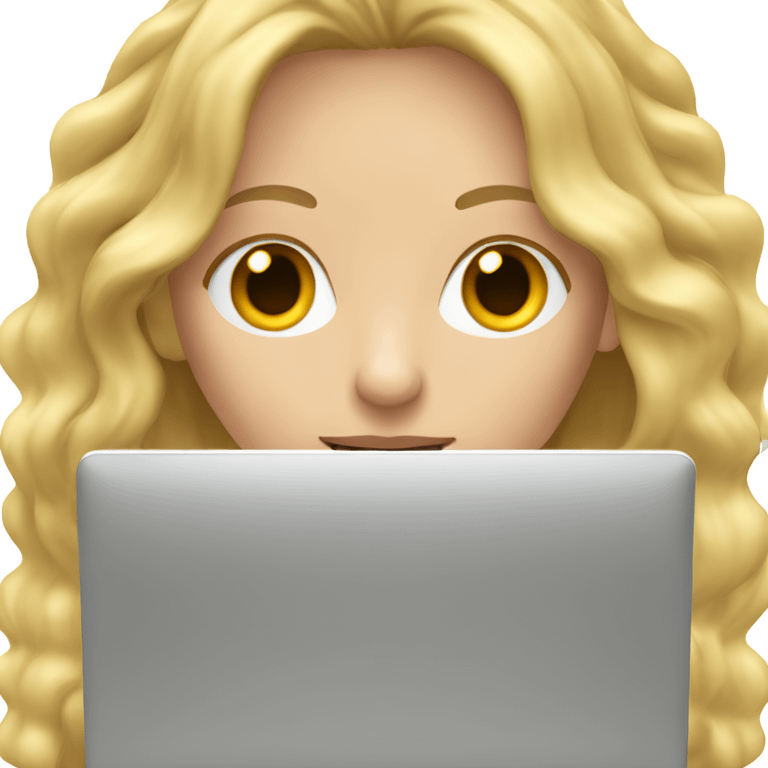 English teacher (woman blond long hair wavy teaching online on her laptop) without glasses  emoji