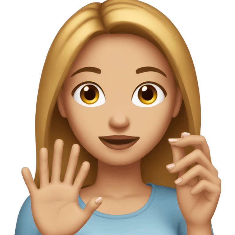 Woman with light brown hair looking at nails emoji