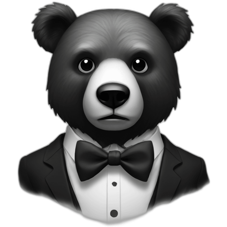 Scary Bear with bowtie, creepy, black and white emoji