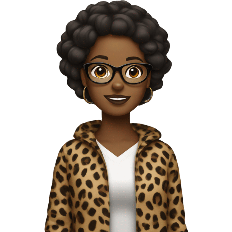 Black girl wearing cheetah print with glasses emoji