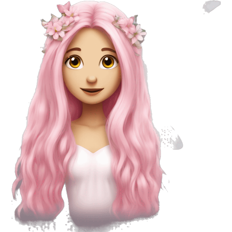 Beautiful, flower, fairy, pink, white, long hair, wings emoji