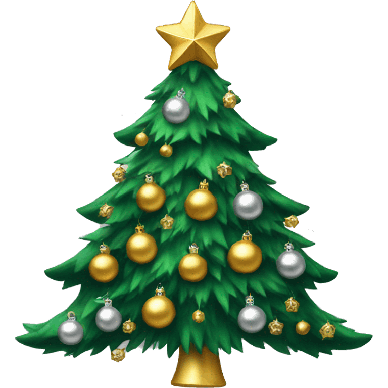 Green Christmas tree with 20 gold and silver ornaments emoji