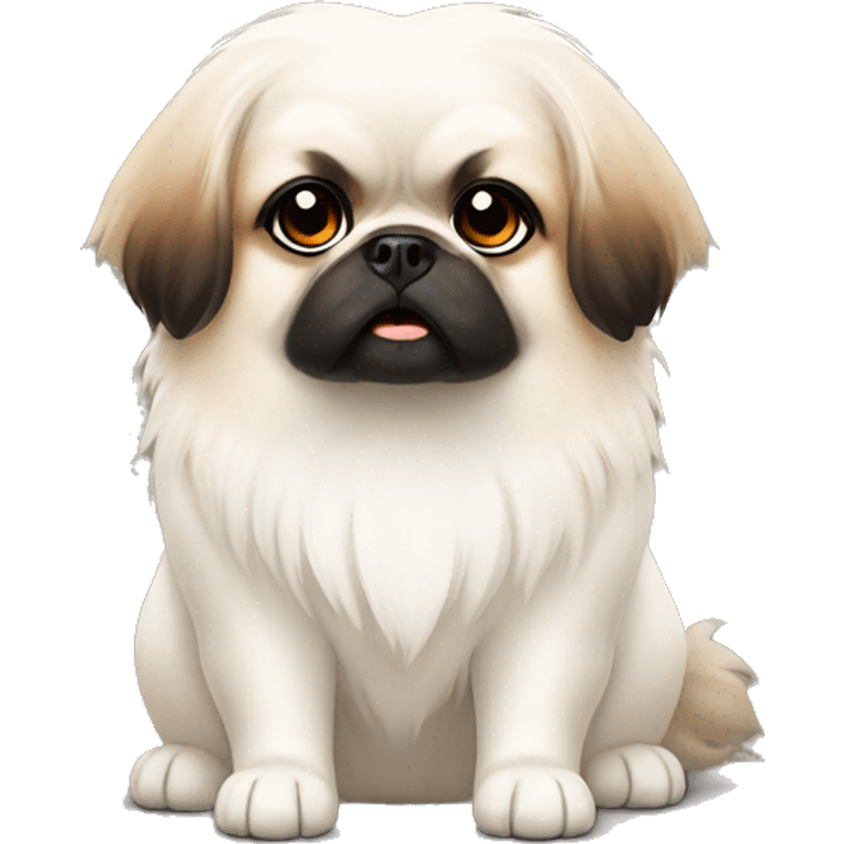 white pekingese with black and brown spots emoji